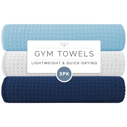 S&T INC. Microfiber Gym Towels, 3 Pack, 16" x 27", Honeycomb Assorted Blue - color: Honeycomb Assorted Blues
