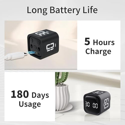 Productivity Timer Flip Gravity Sensor Cube Timer Countdown & Countup,Mute & Vibrate & Sound，5/10/30/60min & Custom Timing, Perfect for ADHD,Work,Learning,Kitchen Cooking (1Black) - color: Black