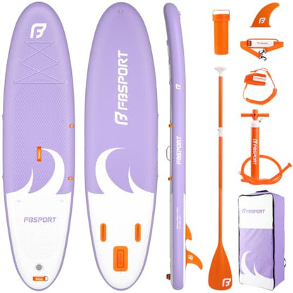 FBSPORT 11' Premium Stand Up Paddle Board, Yoga Board with SUP Accessories & Carry Bag | Wide Stance, Surf Control, Non-Slip Deck, Leash, Paddle and Pump for Youth & Adult - color: Light Purple