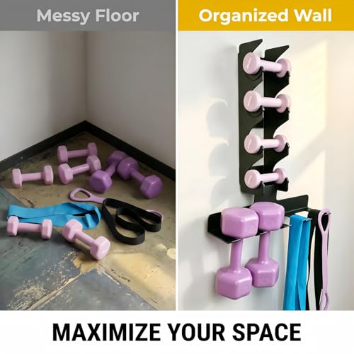 Wall Mounted Dumbbell Rack,Multi Purpose Gym Storage Rack | Hanger for Home and Pro Gym Storage for Exercise Bands,dumbbell, Jump Ropes, Chains, Lifting Belts Wait (Black)