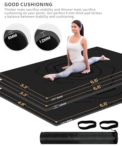 nuveti Large Exercise Mat (6'x 3'), Extra Wide Workout Mat for Men and Women, Yoga Mat Thick 1/4 Exercise Mats Non-Slip, Non-Toxic, Large Fitness Mat Perfect for Barefoot Exercise (Yoga, Pilates, Stretching, Meditation) - color: Black, size: 78"L x 39"W x