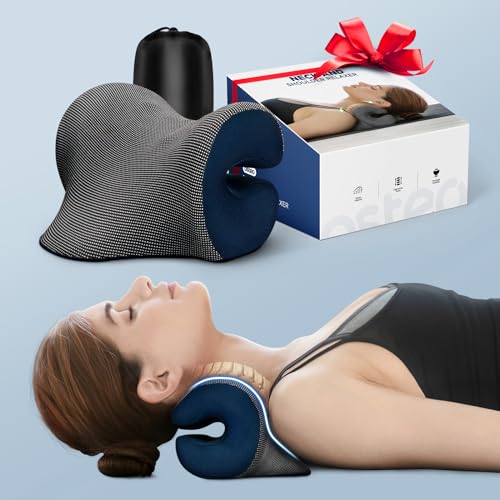 Osteo Neck Stretcher with Magnetic Therapy Cover, 2 Modes[Gentle/Strong] Pain Relief Cervical Traction Device, odorless Neck and Shoulder Relaxer, Chiropractic Pillow for TMJ Headache Spine Alignment - color: Blue