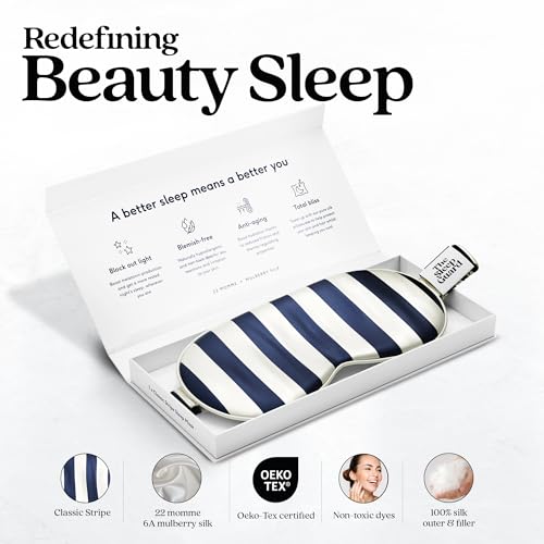 TheSleepGuard Pure Silk Sleep Mask [100% 6A Mulberry Silk, 22 Momme] Light Blocking Travel Essentials. Eye Masks for Sleeping. Black Oeko-Tex Blindfold. Eye Covers for Men & Women - color: Classic Stripe