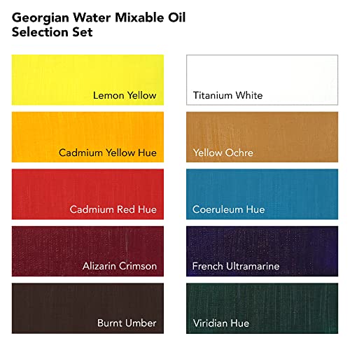Daler Rowney Georgian 10-Tube Selection Water Mixable Oil Paint Set - Art Paints for Canvas Paper and More - Oil Painting Supplies for Artists and Students - Artist Oil Paint for Any Skill Set - style: 10 Pack
