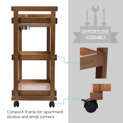 MEEDEN Rolling Art Supply Cart: Solid Beech Wood 3-Tier Storage Trolley - color: Walnut
