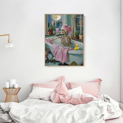 Skull Diamond Art Kits for Adults Funny Diamond Painting Kit for Beginner | Pink Tub Skeleton 5D DIY Diamond Dots Full Drill Crafts for Gem Art Dot Art for Adults Home Wall Decor for Teens 12x16 in - color: DP04360