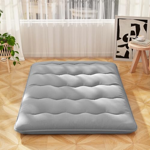 Giantex Japanese Floor Mattress, 4 Inch Futon Mattress w/Washable Cover & Storage Bag, Foldable Roll up Mattress Tatami Mat, Portable Sleeping Pad for Camping, Dormitory, Kids Floor Lounger Bed, Full - color: Grey, size: Full