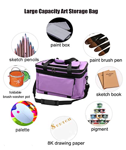 Art Supplies Organizer Bag Craft Tool Storage Tote Carrying Case Artist Travel Carrier Waterproof Paint Box Foldable For Drawing Sketch Painting Large Capacity, purple, 18.5x11.8x10.6inch(47x30x27cm) - color: purple