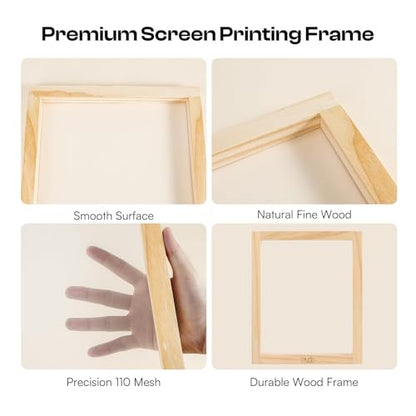 Caydo 8x10 Inch Wood Silk Screen Frame, 110 White Mesh for DIY Printing | includes screen printing squeegee, for T-shirts backpacks handbags, DIY printing, wood silk screen frame - size: 8 x 10 Inch