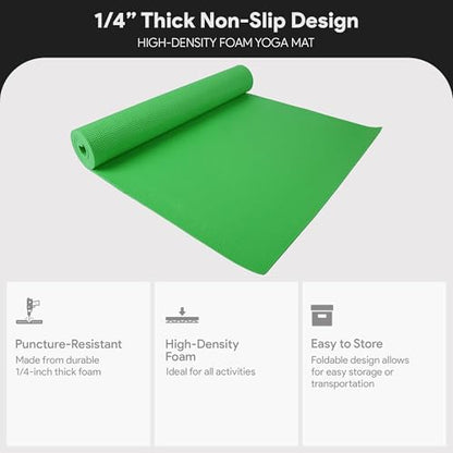 Fitvids All Purpose 1/4-Inch High Density Anti-Tear Exercise Yoga Mat with Carrying Strap with Optional Yoga Blocks, Multiple Colors - color: Green