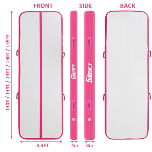 Air Mat Tumble Track, Gymnastics Mats Tumbling Track with Electric Air Pump for Home Use Cheerleading Training Kids Gym Yoga - color: Pink, size: 10ftx3.3ftx4inch