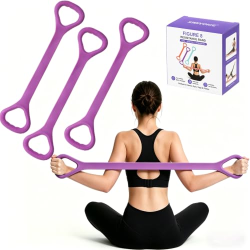Figure 8 Resistance Bands with Non-Slip Handles for Arm Back & Shoulder 3PC - color: Purple