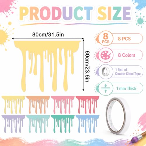 8 PCS Art Themed Party Table Skirt Back to School Felt Table Skirts Pastel Felt Paint Splatter DIY Decorations for Classroom Wall Decor Bulletin Board Art Craft Birthday Party Supplies (Pastel) - color: Pastel Color