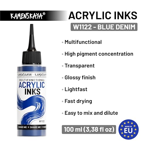 Acrylic Inks for Artists - Blue Denim Acrylic Ink, 3.38 Fl Oz (100 ml) | Highly Concentrated, Multifunctional Liquid Acrylic Paint - color: Blue Denim