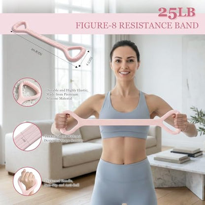 HIMESPORNER Pedal Resistance Band with Handle & Ankle Straps, Figure 8 Band | Multifunction Natural Latex 3 Tube, 20-60LB, Metal Handle, Breathable Ankle Straps, Thick and Durable Silicone Figure 8 Band