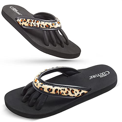 Pedi Couture Pedicure Sandals for Women with Built-In Toe Separators - color: Leopard, size: Large