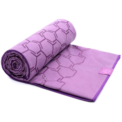 Eunzel Double Sided Silicone Yoga Mat Towel, 72" x 26.5" | Double-Sided Silicone Grip, Non Slip Surface, Absorbent Microfiber, Hot Yoga & Vinyasa - color: Purple