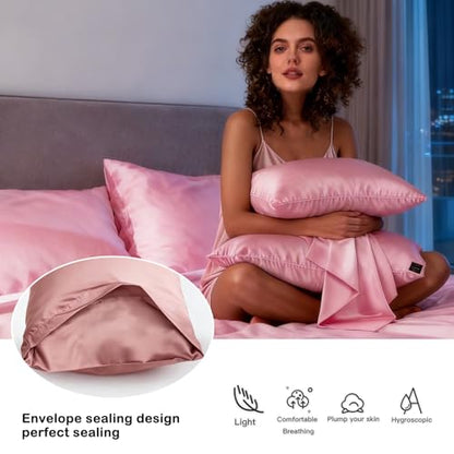 5Pcs Silky Sleep Mask Eye Masks Breathable Soft Satin Pillowcases Set for Sleeping Similar to Silk Pillowcase Travel Gift - color: Sage-queen Size