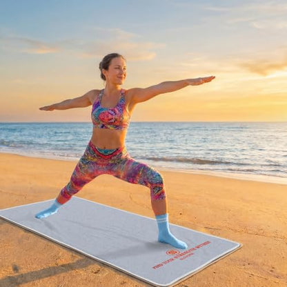 Upgraded Yoga Mat Towel with Bonus Grip Socks, Elegant Embroidered - color: Lavender Gray
