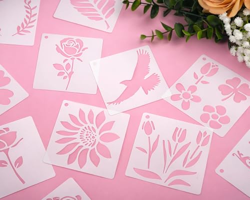 80Pcs Reusable Stencils for Painting Set, 3 Inch Botanical Flower Bird Butterfly Painting Templates for DIY Art Decor Classroom Projects