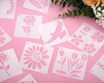 80Pcs Reusable Stencils for Painting Set, 3 Inch Botanical Flower Bird Butterfly Painting Templates for DIY Art Decor Classroom Projects