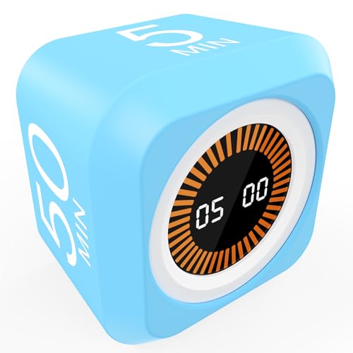 Rotating Cube Visual Countdown Timer 5, 25, 10 50 Minutes Preset - color: Blue+white