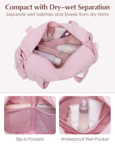 Small Gym Bag, Mini Gym Bag with Yoga Mat Holder & Wet Compartment, Pink - color: Puffer Pink