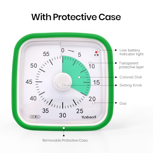 Yunbaoit Visual Timer for Kids, Silent 60-min Countdown Timer, Green Green - color: Dark Green