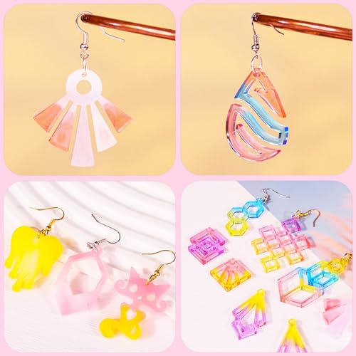 XYQHOAC 4 PCS Resin Mold Earring Silicone Molds Jewelry Mold Casting Epoxy Mold Leaf Earring Molds with Hole for DIY Necklace Keychain Jewelry Making