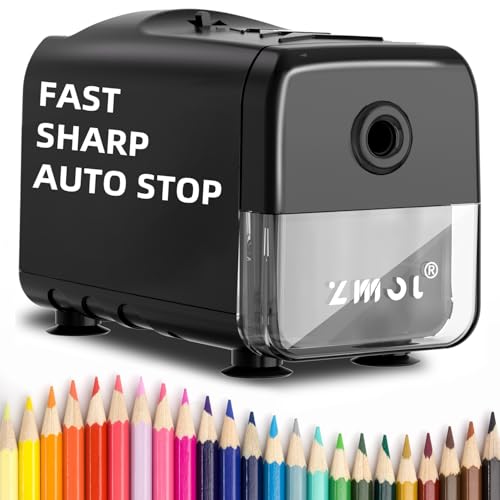 ZMOL Heavy Duty Electric Pencil Sharpener, Plug-in, 6.5-8mm, Black | Auto Stop,Fast Sharpening, for Colored Pencils,Large ShavingsBin, Stable Desk Base, for Classroom/Office/Art Studio Use - color: Black