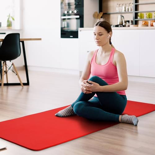 Fitvids Yoga Mat, 1/2-Inch Extra Thick High Density Exercise Mat, Anti-Tear Exercise Yoga Mat with Carrying Strap, Suitable for Various Yoga Exercises - color: Red