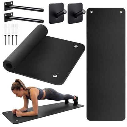 Briwooody Yoga Mat Wall Mount with Holes - color: Black, size: 72"x24"x2/5''