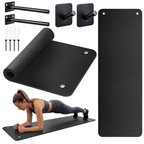 Briwooody Yoga Mat Wall Mount with Holes - color: Black, size: 72"x24"x2/5''