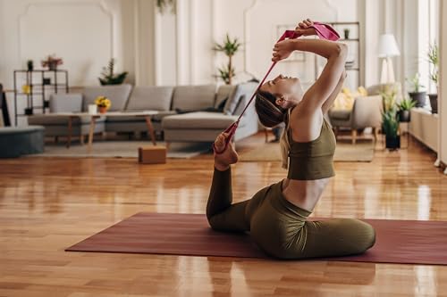 Everyday Yoga Strap with Metal D-Ring Athletic Stretching, 6ft/8ft/10ft | Durable Stretching Strap, Flexibility Training, Exercise & Fitness For Yoga, Pilates, Physical Therapy, Gym, Unisex-Adult - color: Merlot, size: 10 Foot