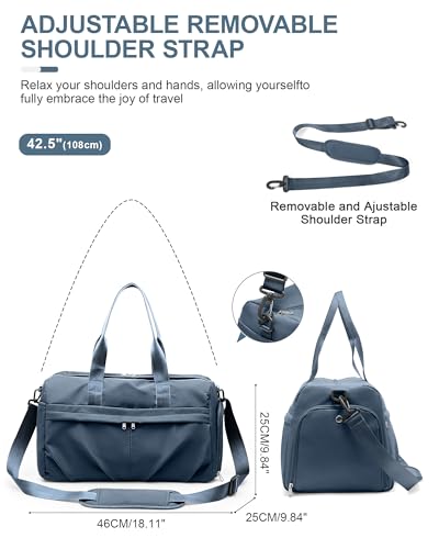 Gym Bag for Women with Shoe Compartment, Sport Travel Duffel Bag for Men - color: Dusty Blue