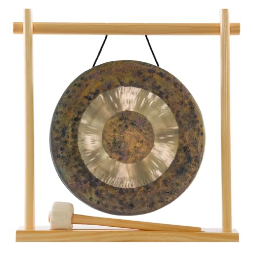 8" to 10" Gongs on My Little Pagoda Gong Stand - Includes Stand, Mallet, & Your Choice of Gong/Perfect Desktop Gong/Sound Healing & Meditation/Bronze Gong/Wooden Stand - size: 10" Atlantis Chau