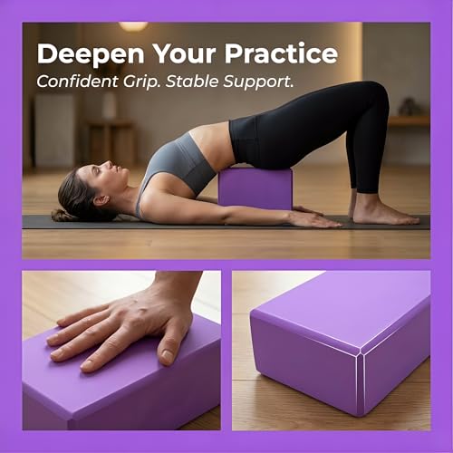 Toyvian Yoga Bricks High Density Eva Block Non-Slip Lightweight Pilates Fitness Gym Workout Stretching Aid 8.97X5.98X2.99 Inch Purple