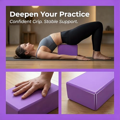 Toyvian Yoga Bricks High Density Eva Block Non-Slip Lightweight Pilates Fitness Gym Workout Stretching Aid 8.97X5.98X2.99 Inch Purple