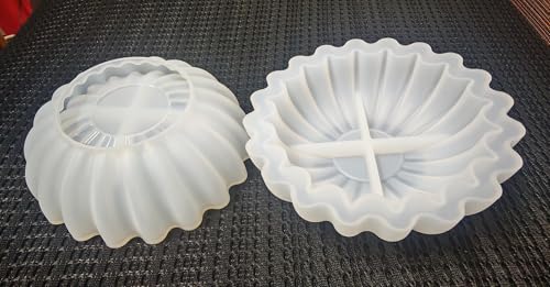 2PCS Flower Bowl Resin Silicone Molds Set, Fuehbur Epoxy Resin Moulds Tray with Wavy Edge Design for DIY Jewelry Holder, 5.24 x 5.24 x 1.64 inches, for Candle Handmade Decoration - 2 Pack