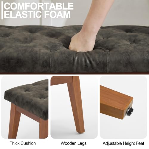 43.5" Padded Button Tufted Faux Leather End of Bed Bench, Charcoal Gray - color: Charcoal Gray-pu-tufted