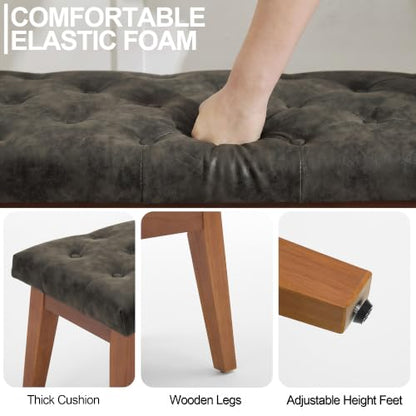 43.5" Padded Button Tufted Faux Leather End of Bed Bench, Charcoal Gray - color: Charcoal Gray-pu-tufted