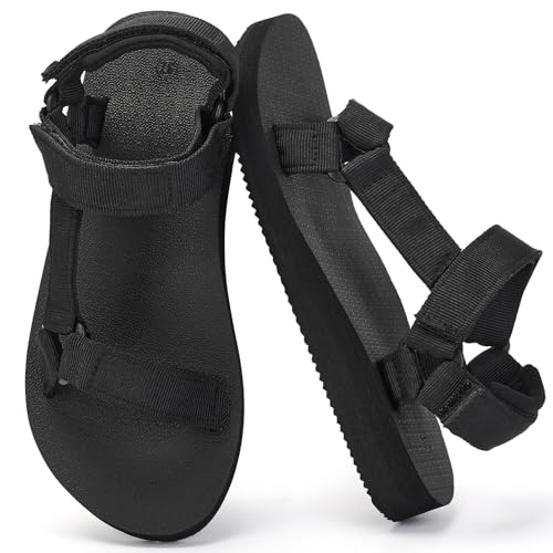 Womens Sport Hiking Water Sandals Quick Dry Outdoor | Comfortable Walking,Yoga Mat Insole,Athletic Sandals,Summer Shoes, Arch Support, Adjustable Straps，Ladies,Beach,River,Camping - color: Black, size: 8