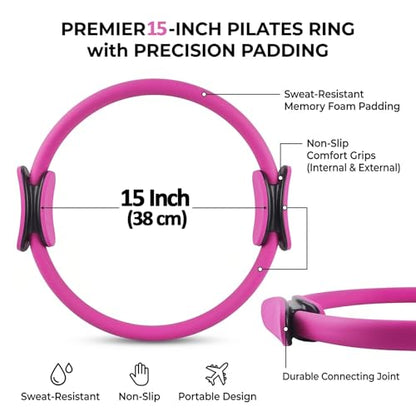 12 Pack Pilates Accessories for Women, 15 Inch Pilates Ring Magic Circle for Home Gym Essentials, Yoga & Pilates Equipment for Beginners Ab Trainer and Butt, Core, Leg Workout Equipment.