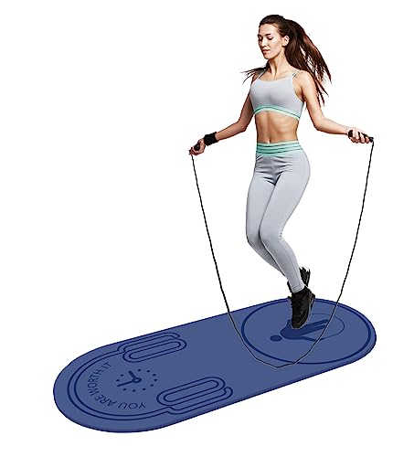 8/20/30mm Jump Rope Mat Fitness Exercise Mat Durable, Non-Slip, Workout Mats with Jump Rope & Carrying Bag for Home Gym Flooring (55"x 24") - color: Blue-8mm