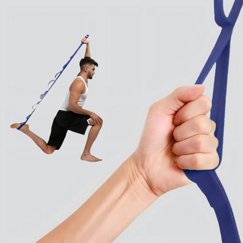 10 Loops Stretching Strap Yoga Strap for Home Workout, Exercise, Pilates and Gymnastics, Non-Elastic Stretch Bands for Women & Men - color: Blue