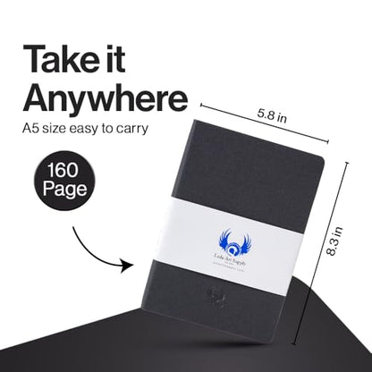 Leda Art Lay-Flat Sketchbook for Drawing, A5 Cream Paper, 160 Pages, Black | Artist sketchbook with smooth cream paper, thread-sewn lay-flat binding, elastic strap, accordion back pocket (5.8 x 8.3 in) - size: Medium Black