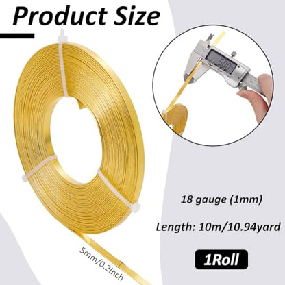 BENECREAT 32 Feet 5mm Wide Flat Jewelry Craft Wire 18 Gauge Gold Metal Aluminum Wire for Bezel, Bracelet DIY, Sculpting, Armature and Jewelry Making - color: Gold, size: 5mm