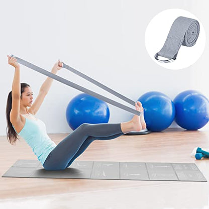 Foldable Yoga Mat for Women, Non Slip Exercise Mat for Home Gym, 5mm Travel Yoga Mats Set With Stretch Strap for Yoga Pilates and Fitness, 68"L x 24"W x 0.2 Inch Thick - color: Grey