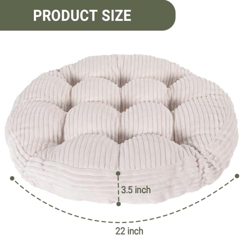 Large Floor Pillow for Adults, 22x22" Memory Foam Floor Cushion with Corduroy Cover, Round Floor Sitting Cushions for Meditation, Lounge,Seating for Yoga, Tatami Living Room (2, Round-Beige) - color: Round-beige