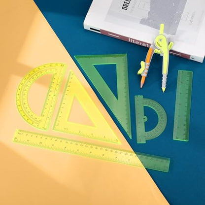 Zonon 1 Set Plastic Geometry Math Set 7 Pcs Includes 6'' / 4 '' Protractor, Drawing Compass, 45/60 Degree Triangle Rulers, 12'' / 6'' Math Ruler Transparent for Office Supplies(Yellow) - color: Yellow